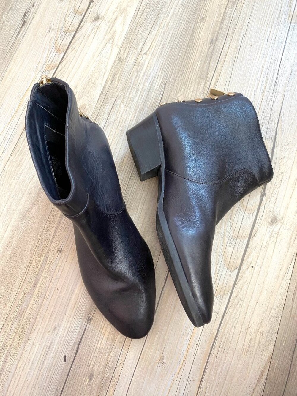 Vince Camuto Black and Gold Hardware Booties - Size 7.5